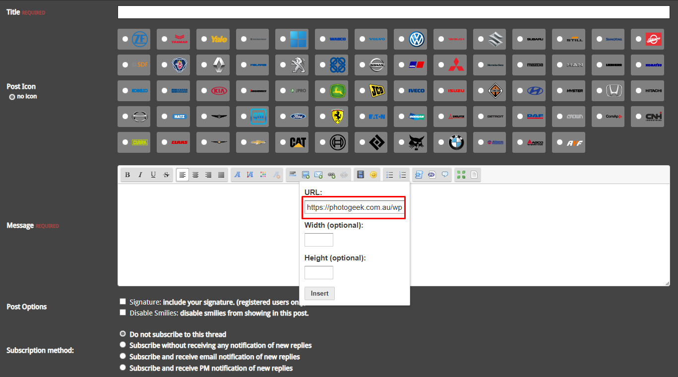 Step 2 - Insert image popup